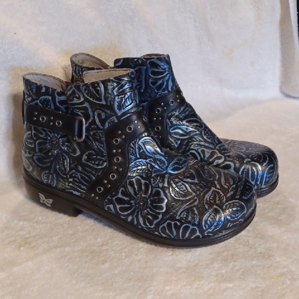 Alegria Ankle Boots - Black and Blue Style Zoe-570 Side Zipper